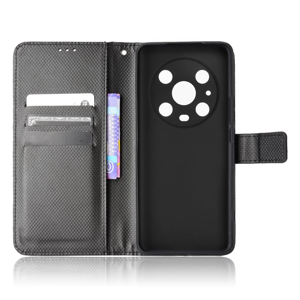 Premium PU Leather Flip Cover Case for Honor Magic 4 Pro (LGE-AN10) - Black | Slim Protective Phone Case with Card Slots | Perfect for Business & Everyday Use