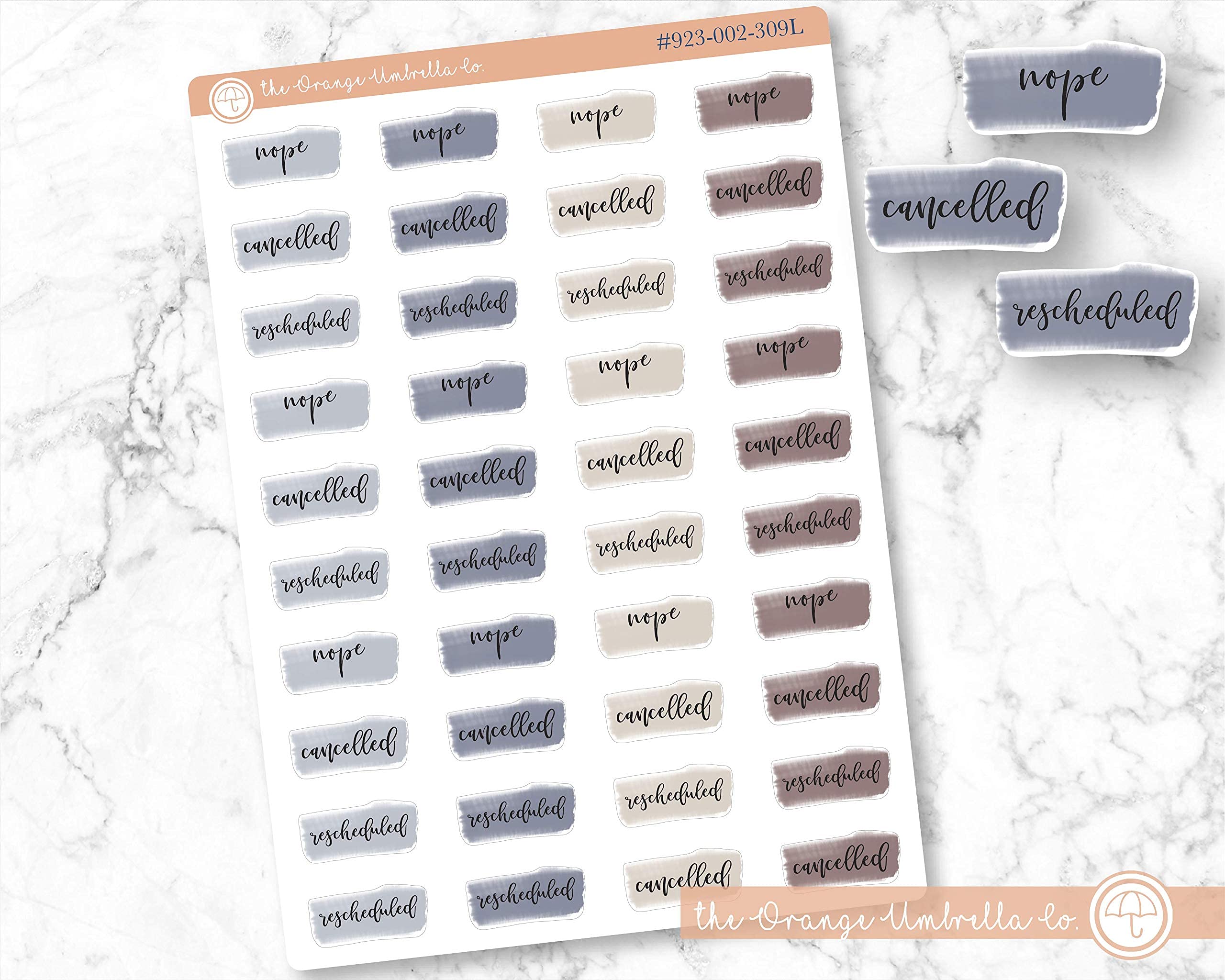 Watercolor Rescheduled Planner Stickers - Cancelled Stickers in Neutral Grey & Brown - Perfect for Bullet Journals, Planners, and DIY Scrapbooking (L-112) (#923-002-309L-WH)
