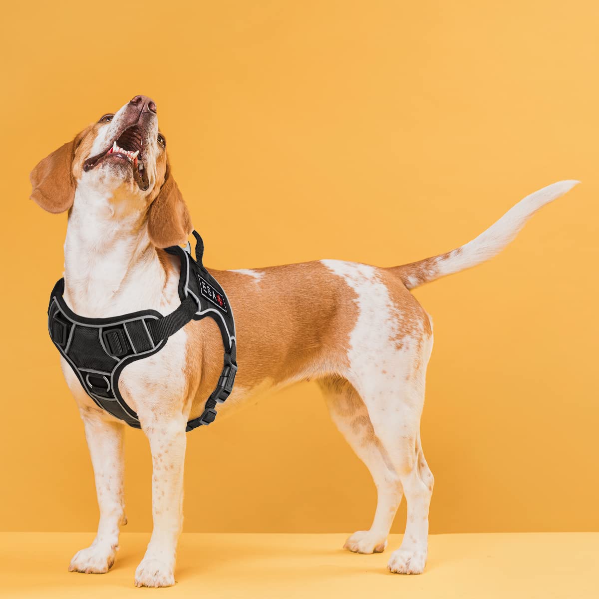 No-Pull Dog Harness with Reflective Padded Vest - 3D Rubber ESA Patches, Quick Release Buckles & Handle - Comfortable Soft Pet Harness for Medium Dogs 25-31 inches (Black) - Perfect for Walking, Training & Outdoor Adventures