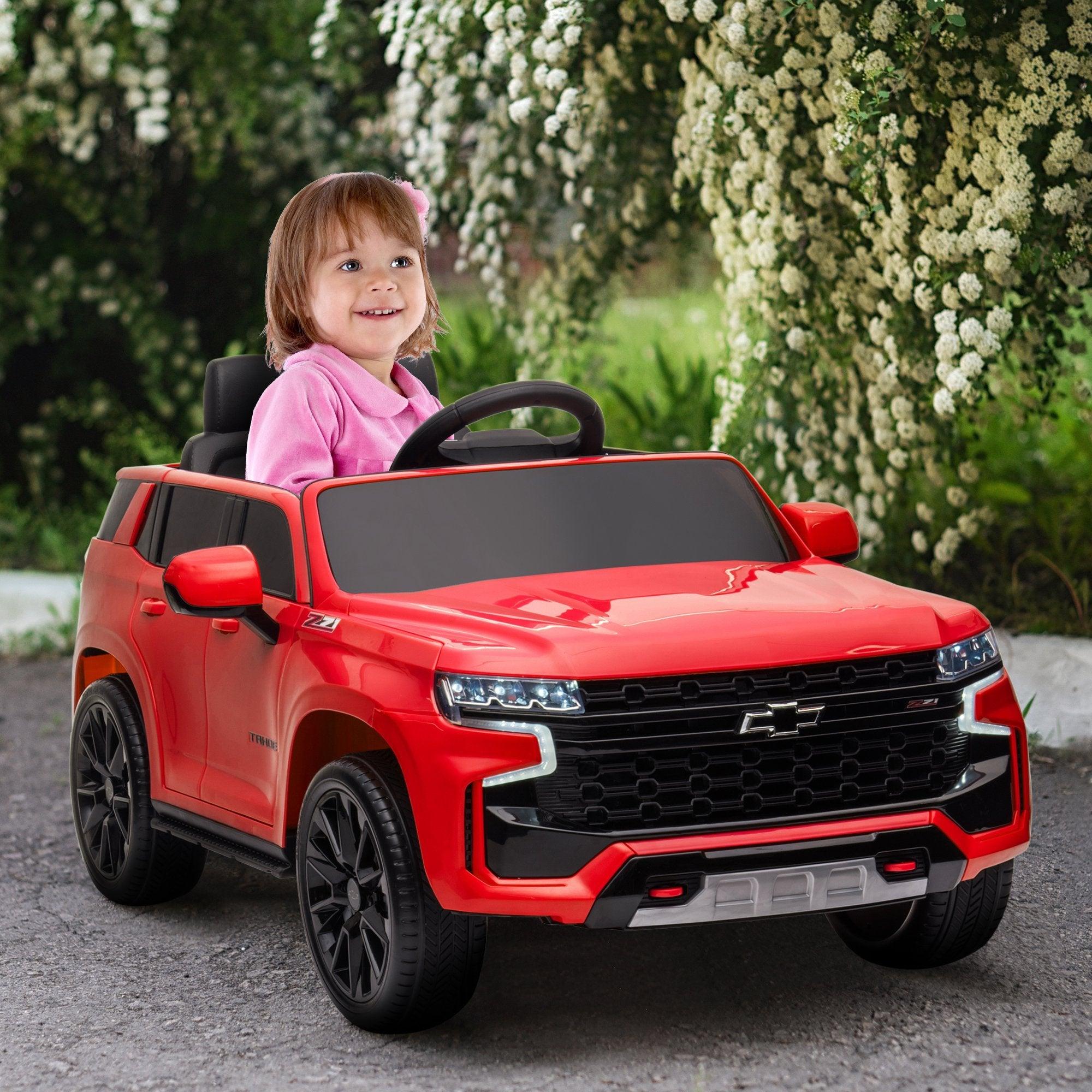 Chevrolet TAHOE Licensed 12V Battery Powered Kids Electric Ride-On Car with Parent Remote Control, Music, Lights & Horn - Red Toy Car for Boys & Girls Ages 3-6 | Perfect for Birthday Gifts, Outdoor Play & Backyard Fun