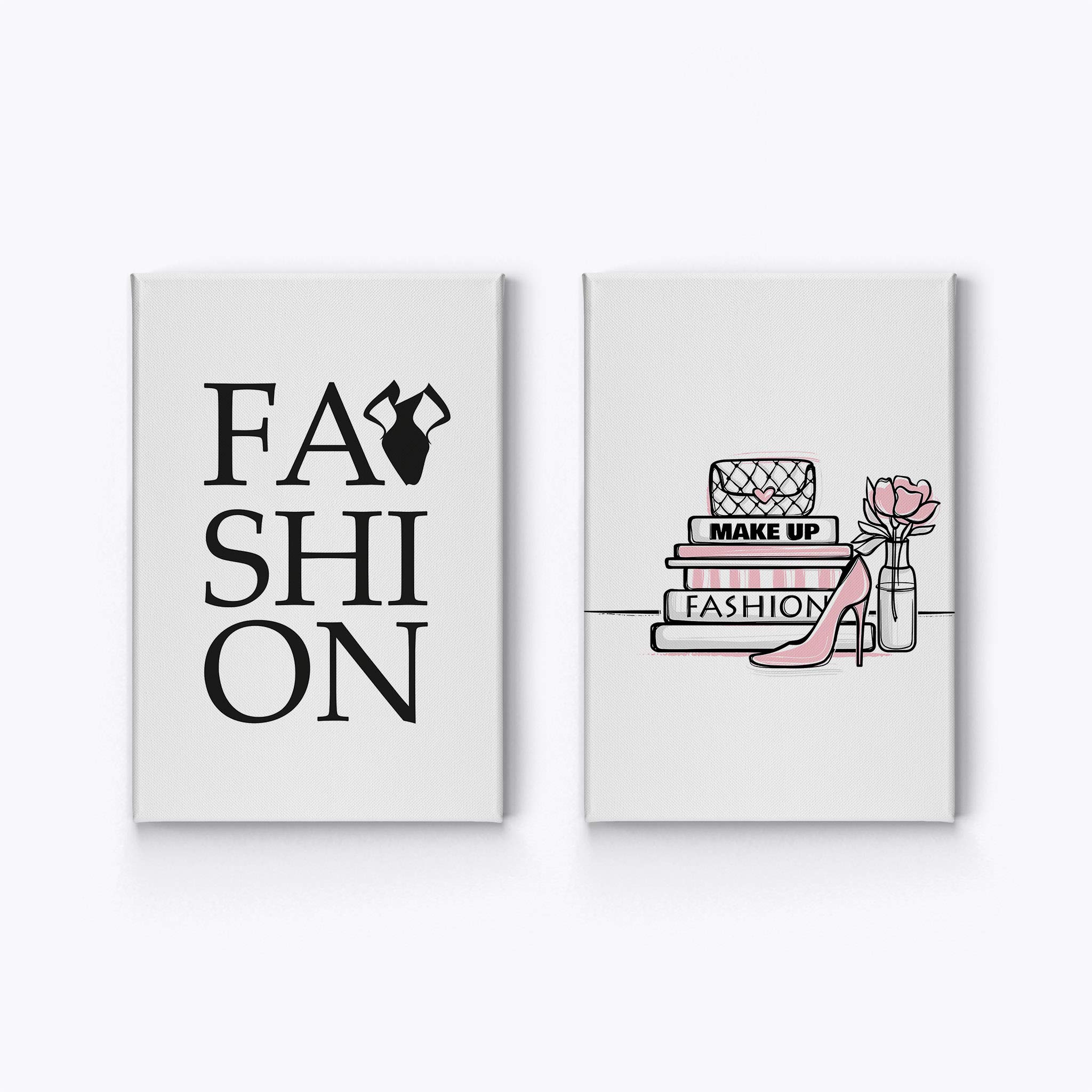 Smile Art Design Fashion Lettering & Book High Heels 2-Piece Canvas Wall Art Set - Glam Decor for Office, Bathroom, Teen Girl Room, Women's Dorm, Bedroom & Living Room - Ready to Hang (36x24 Inches x2) - Perfect for Home Decor, Gift Ideas & Interior Design Inspiration