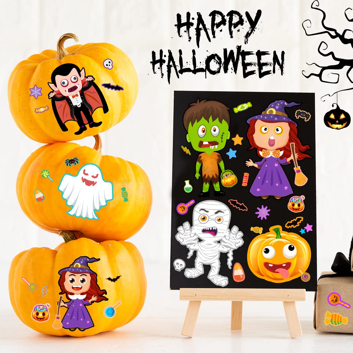Halloween Face Stickers for Kids - 30 Pack DIY Sticker Sheets, Halloween Party Favors & Crafts - Perfect for Classroom Activities, Trick or Treat Bags, and Halloween Decorations