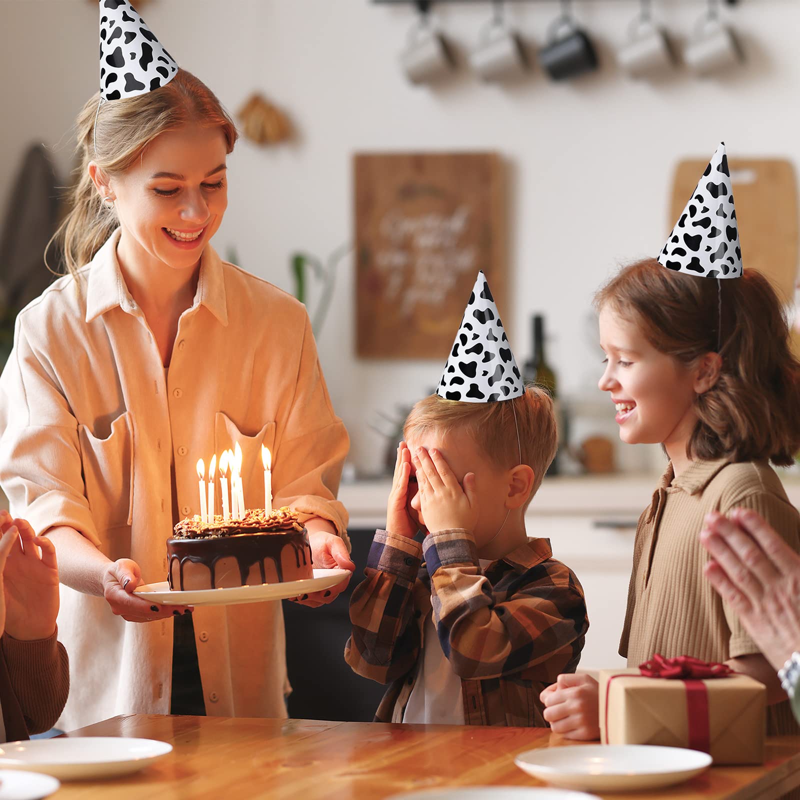30 Pieces Cow Themed Birthday Party Hats - Fun Paper Cone Hats for Kids Birthday Decorations & Party Supplies - Perfect for Farm Animal, Dairy, or Western Themed Parties (Milk Cow Design)