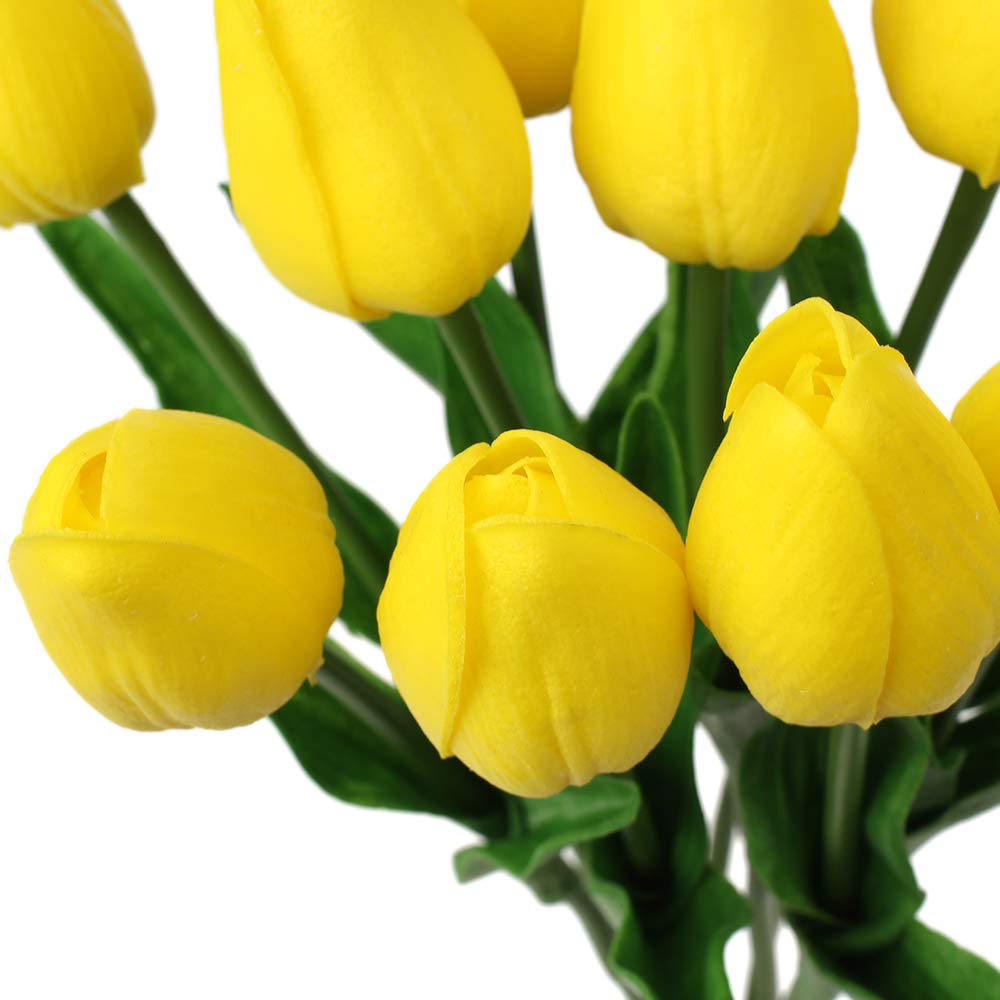 10 Pcs Real Touch Artificial Yellow Tulips - 13.5