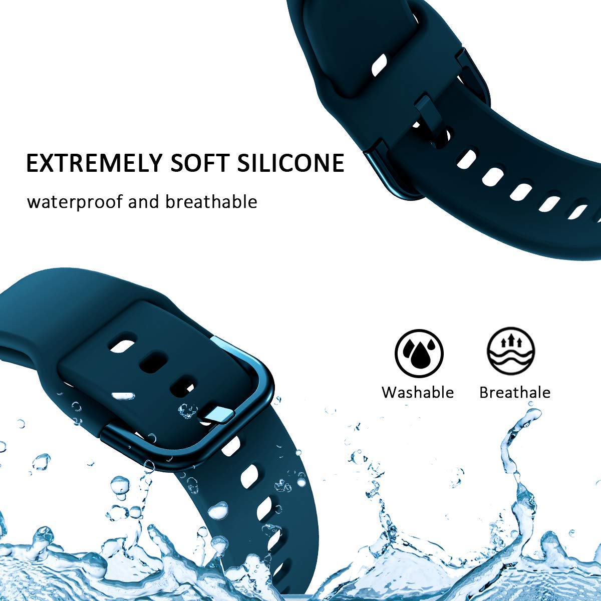 Samsung Watch Bands 20mm - Soft Silicone Replacement Sport Strap Compatible with Galaxy Watch Active 2 (40mm/44mm), Galaxy Watch 3 (41mm), Galaxy Watch Active & Galaxy Watch (42mm) - Perfect for Workouts, Running & Everyday Wear