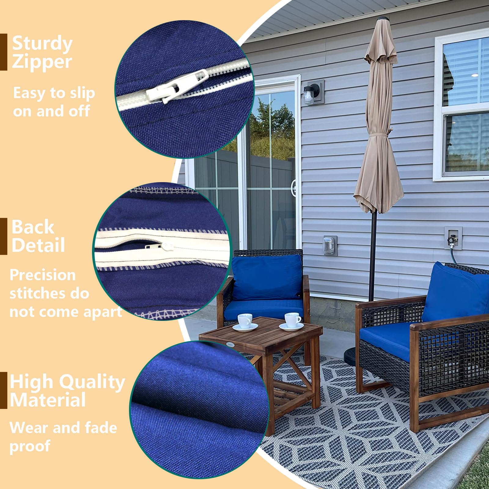 Waterproof Washable Outdoor Patio Cushion Covers 25x27x5 Inch 2-Pack - Replacement Slipcovers for Sofa, Couch & Chair - Indoor/Outdoor Furniture Protector (Blue) - Perfect for Backyard, Deck, Poolside & Patio Furniture