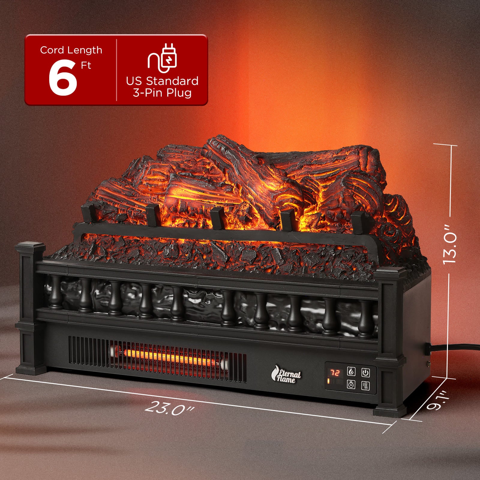 Open Box Eternal Flame EF23 PB Electric Fireplace Logs - Realistic Wood Burning Effect for Home, Office & Patio Heating