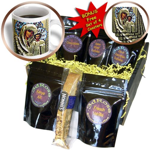 3dRose Russian Icon of The Blessed Mary Coffee Gift Basket Set - Unique Religious Gift for Christian Women, Mothers, and Grandmothers - Perfect for Holidays, Birthdays, and Housewarming Gifts