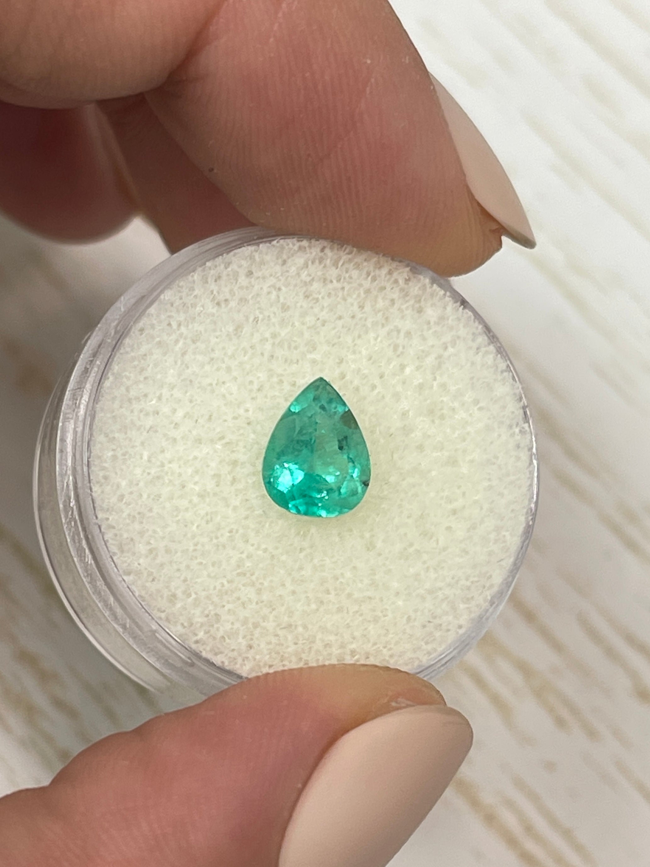 1.11 Carat Bluish Green Natural Loose Colombian Emerald Pear Cut Gemstone for Jewelry Making, Engagement Rings & Fine Collections