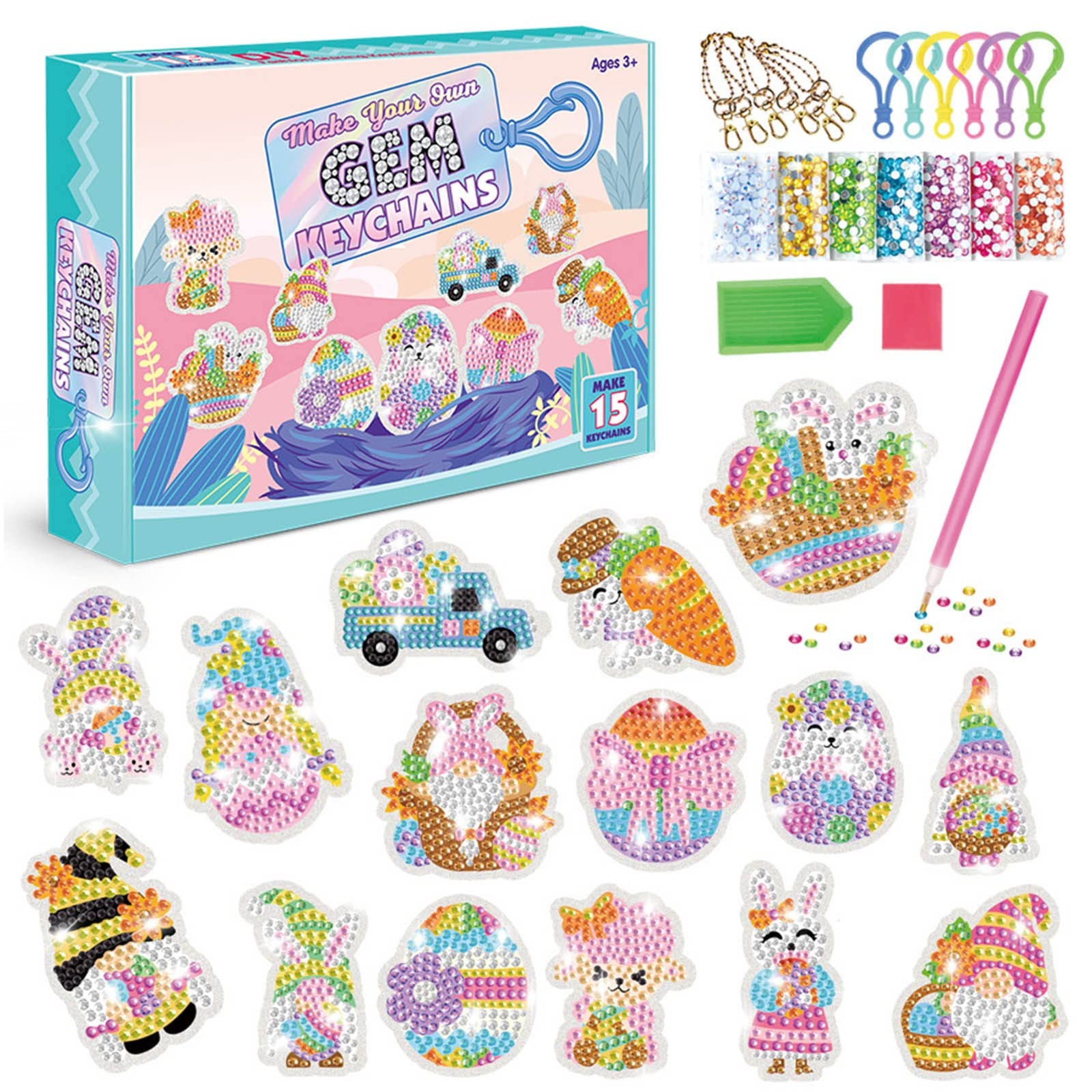 5D Diamond Painting Kit - Easter Theme DIY Keychain Set with 15 Drill Full Diamonds, Pendant & Ring for Arts & Crafts | Perfect for Easter Gifts, Home Decor, Party Favors & DIY Enthusiasts