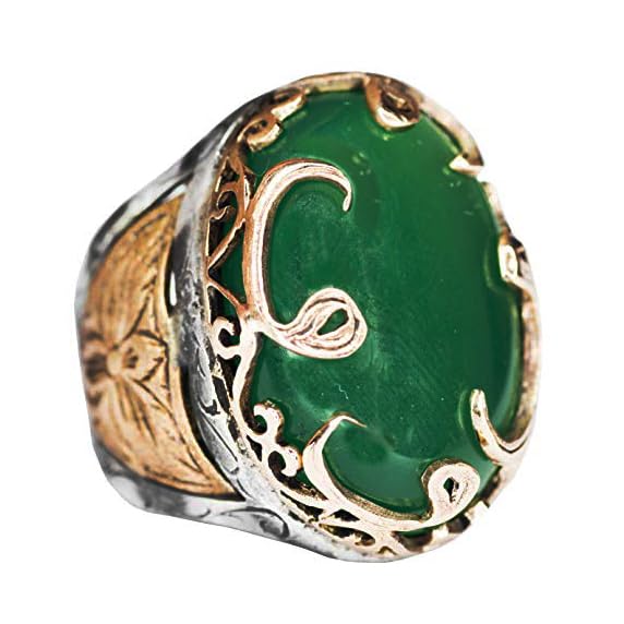 Natural Jade Gemstone Ring for Men - 925 Sterling Silver Middle Eastern Design - Unique Handcrafted Jewelry Gift for Him - Perfect for Weddings, Parties & Special Occasions