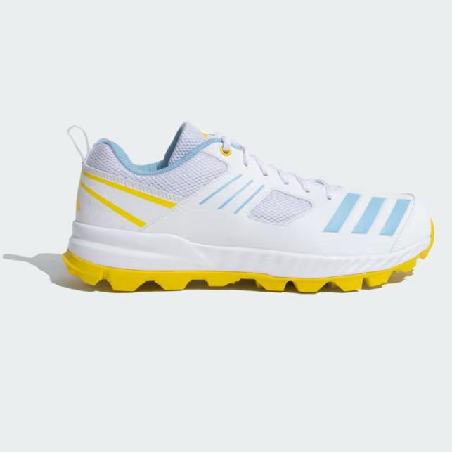 Adidas Cri Hase 23 M Cricket Shoes for Men - Cloud White/Clear Blue/Yellow | Lightweight & Durable for Professional Cricket Matches & Training
