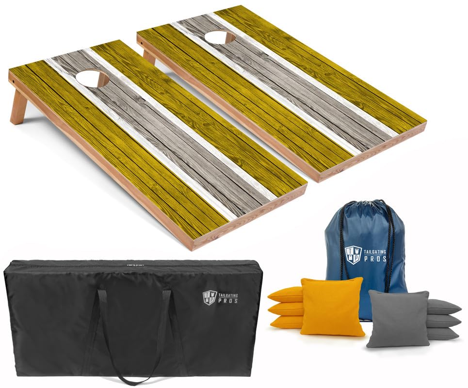 Tailgating Pros Striped LED Cornhole Board Set with Built-in Lights - 4'x2' Regulation Size, Multicolor LED Lighting, 8 Bean Bags & Carrying Cases - Perfect for Backyard Parties, Tailgating Events & Outdoor Games