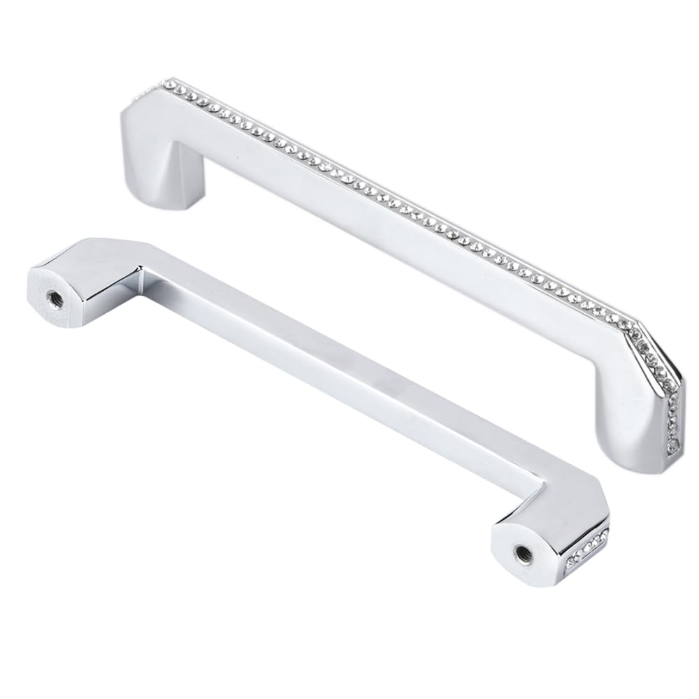 Modern Crystal Cabinet Knobs & Pulls - 2 Pack Silver Handles for Kitchen & Furniture
