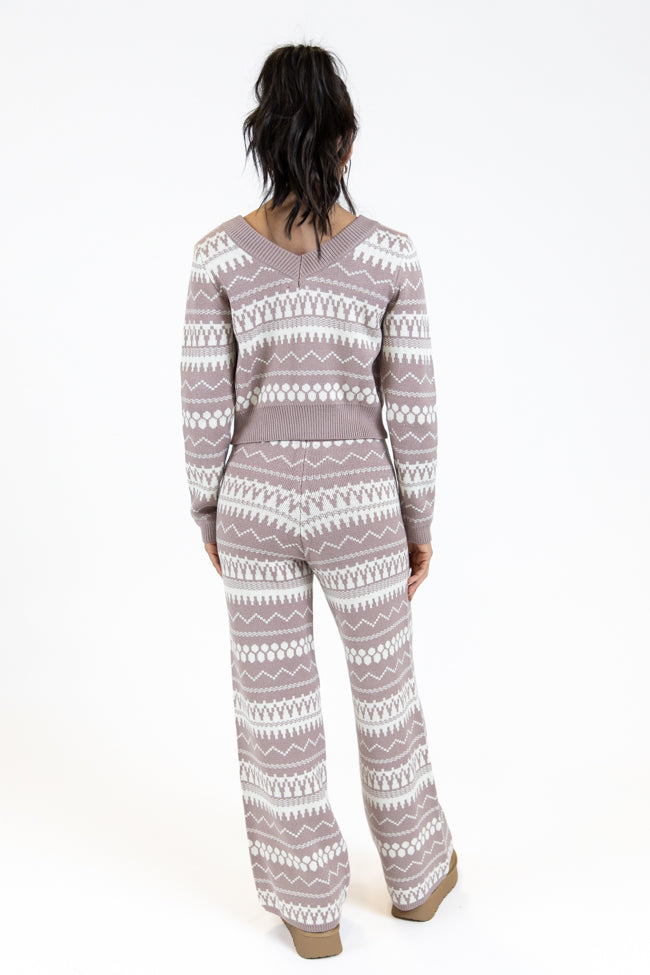 Charming Mocha & Ivory Fair Isle Lounge Set - Cozy Winter Loungewear for Women | Perfect for Relaxing at Home, Lounging & Staycation Outfits