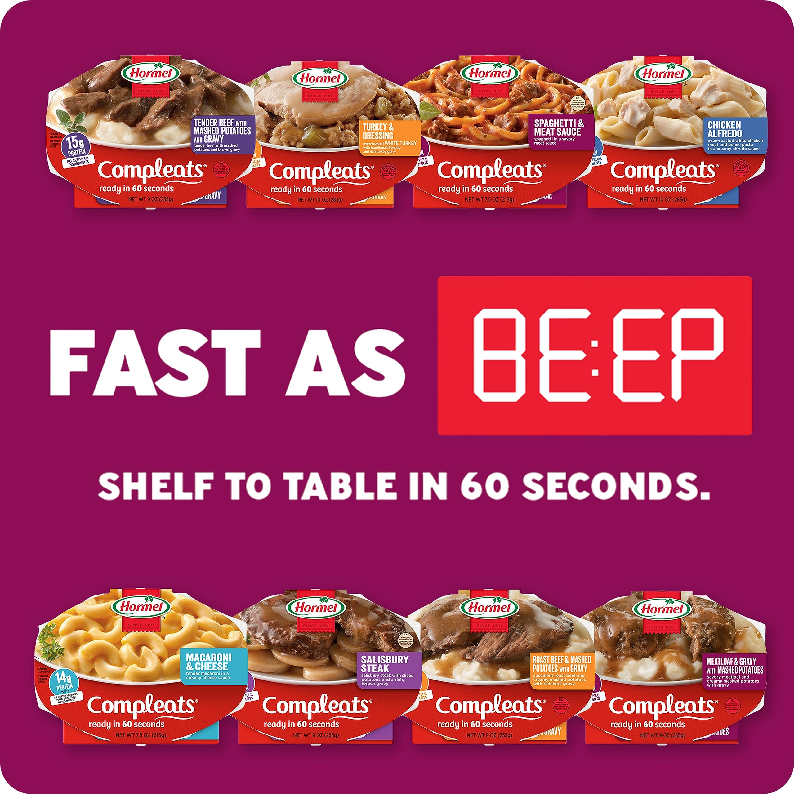 HORMEL COMPLEATS Tender Beef With Mashed Potatoes & Gravy - Microwave Ready Meal Tray, 9 oz (6 Pack) | Quick & Easy Lunch or Dinner Solution for Busy Professionals & Students | Perfect for Office, Dorm, or On-the-Go Meals