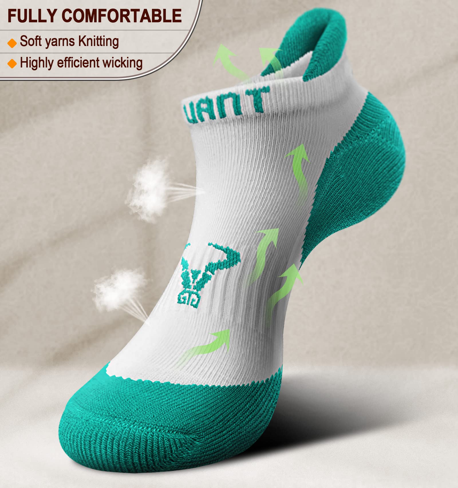 BULLIANT Women's Athletic Ankle Socks 6-Pack - No Show Cushioned for Running & Walking - Arch Support for Sports & Daily Wear