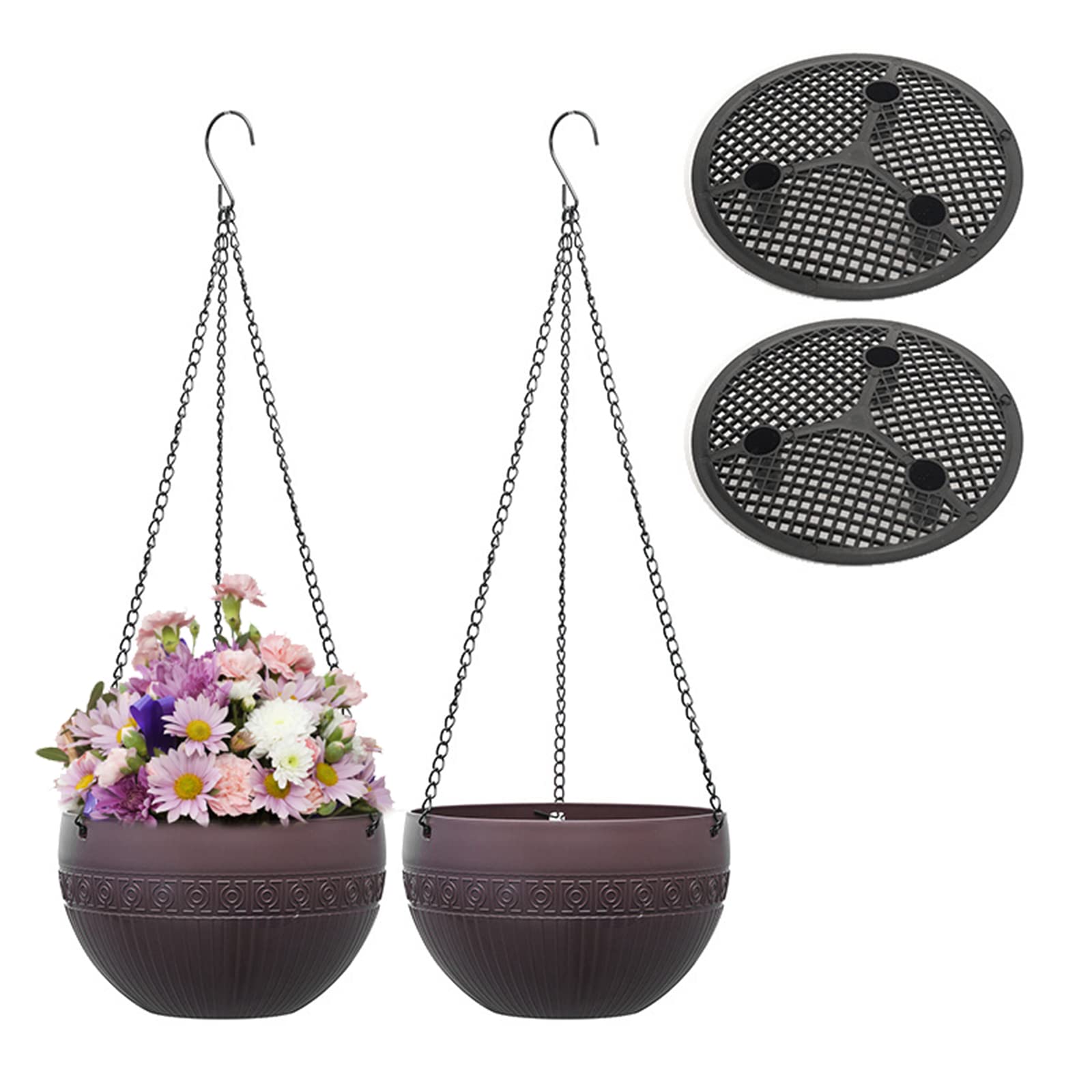 2 Pack Hanging Planter Baskets with Drainage Holes - Waterproof Net Flower Pots for Indoor Outdoor Plants - Perfect for Balcony, Patio, Garden & Home Decor