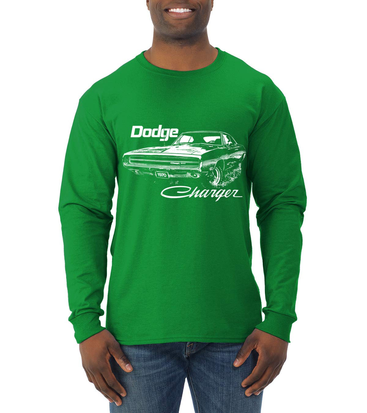 Vintage 1970 Dodge Charger Racing T-Shirt for Men - Retro White Long Sleeve Car Lover Tee | Perfect for Car Shows, Automotive Enthusiasts & Casual Wear