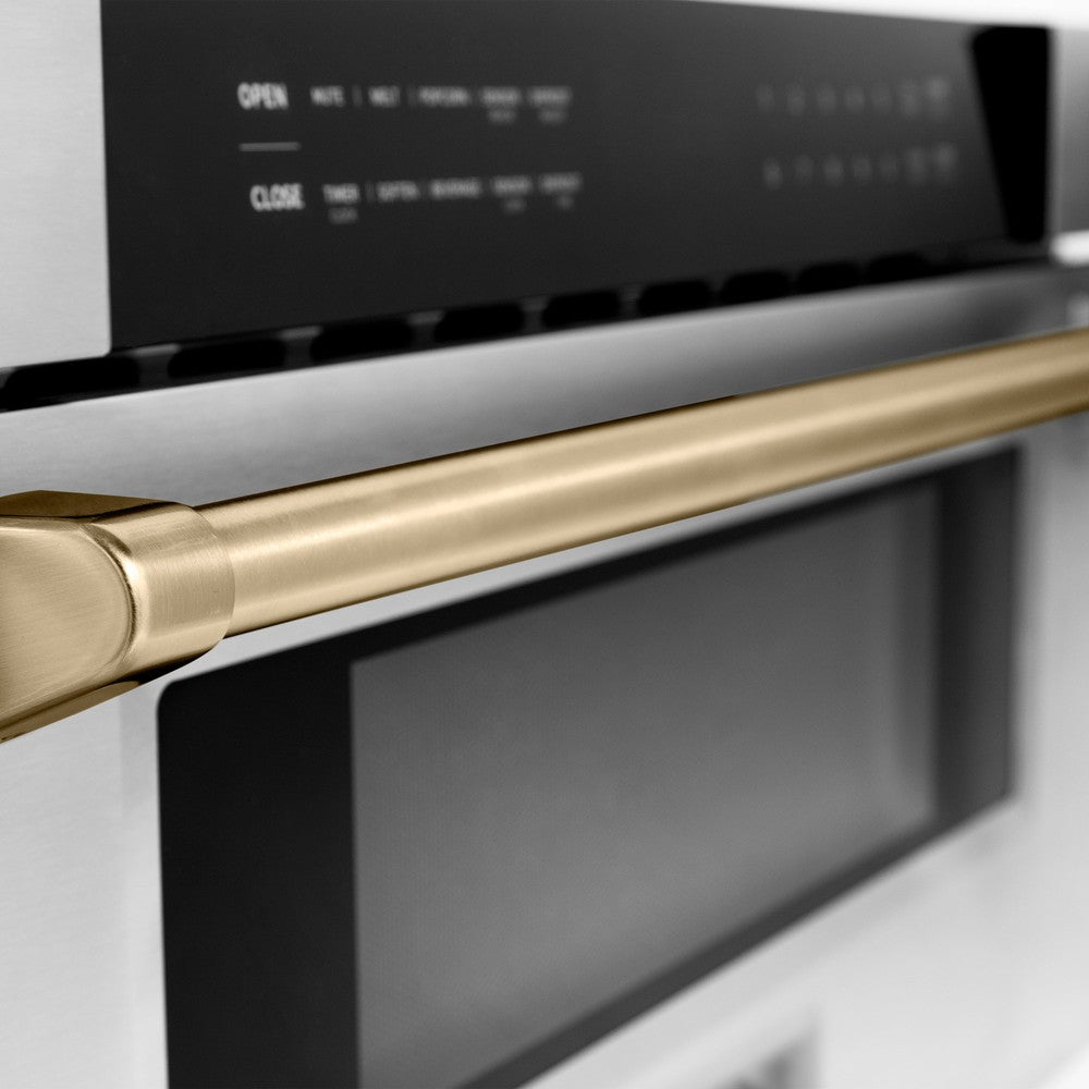 ZLINE Autograph Edition 30 Inch Built-In Microwave Drawer - 1.2 cu ft Stainless Steel with Polished Gold Accents (MWDZ 30 G) - Perfect for Modern Kitchens, Luxury Homes & High-End Renovations