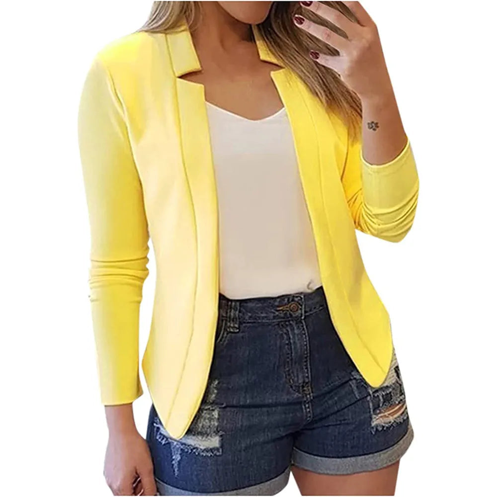 Women's Solid Color Cardigan - Autumn Winter Small Suit Jacket for Office, Casual & Layering Outfits