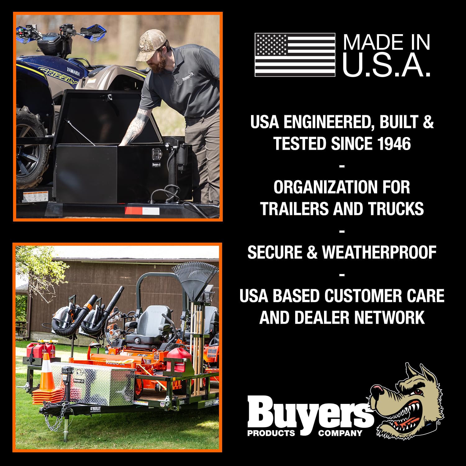 Buyers Products 1701281 Steel Trailer Tongue Box - 12.3 x 12.6 x 27.1 Inch Gloss Black Tool Storage Box | Made in USA | Heavy-Duty Organizer for Camping Gear, Tools & Trailer Accessories | Weatherproof Truck Bed & RV Storage Solution