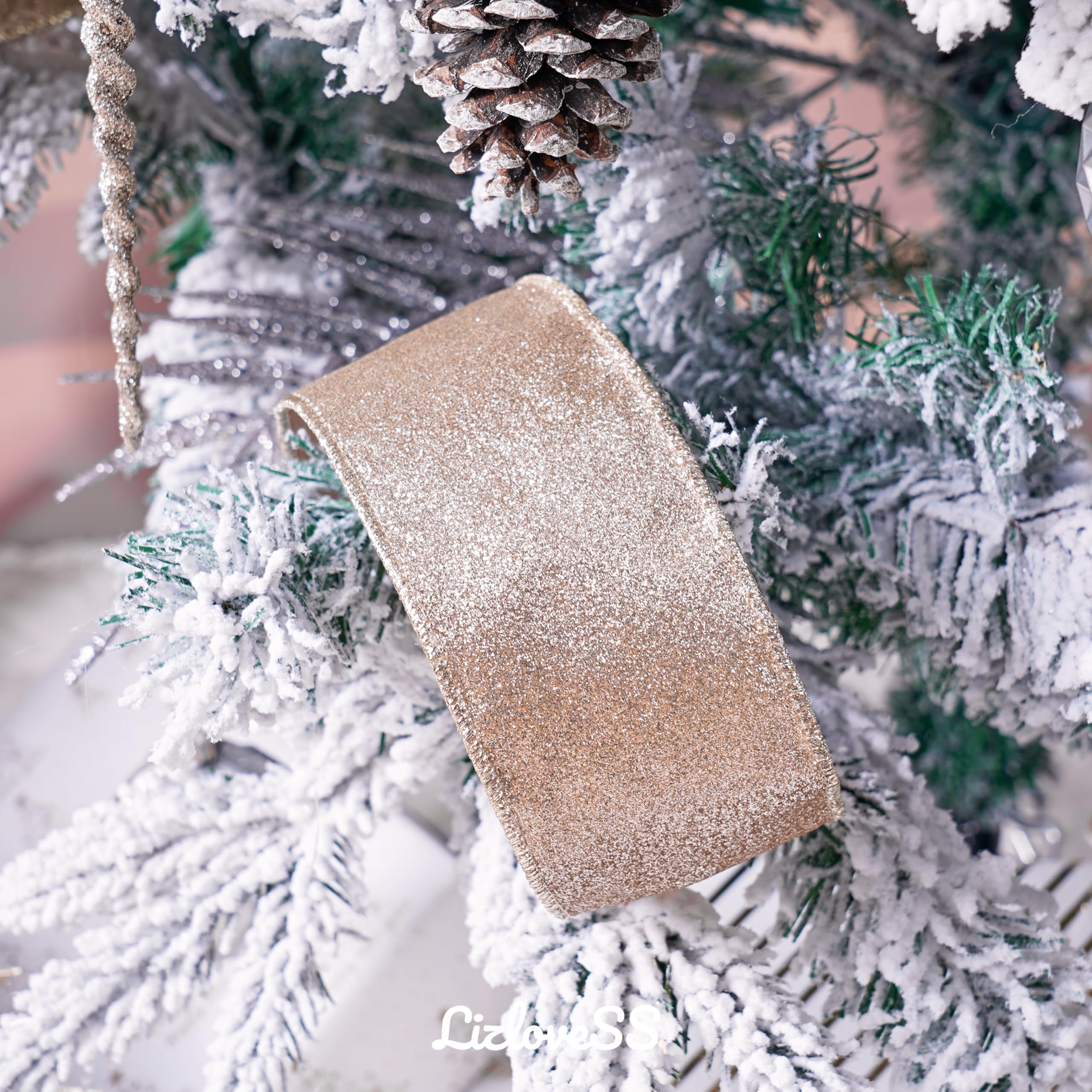 Champagne Velvet Glitter Ribbon 2.5