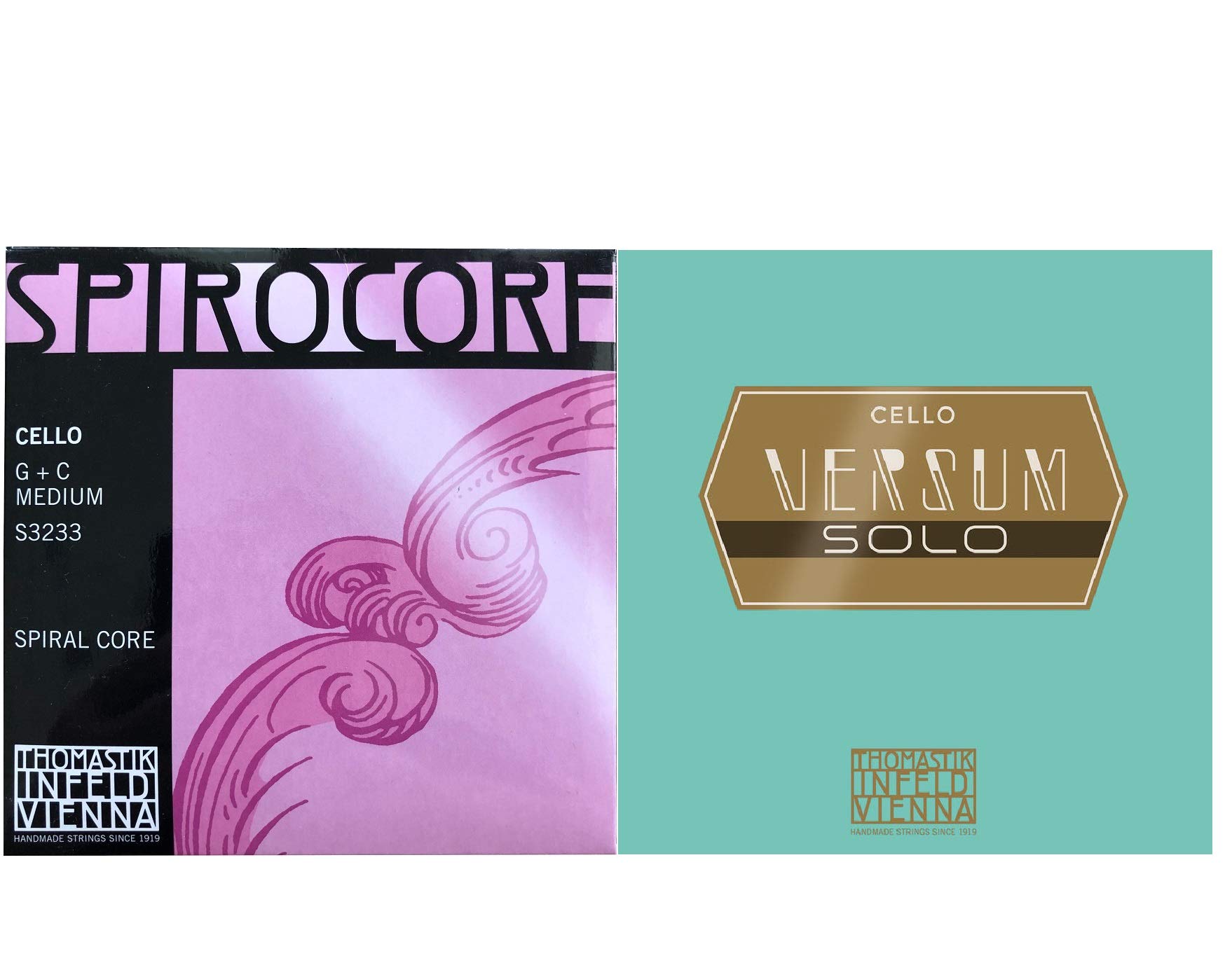 Premium Cello Strings Set - Versum Solo A+D & Spirocore Tungsten G+C (4/4 Size) for Professional Cellists - Perfect for Orchestral Performances, Solo Recitals, and Studio Recordings