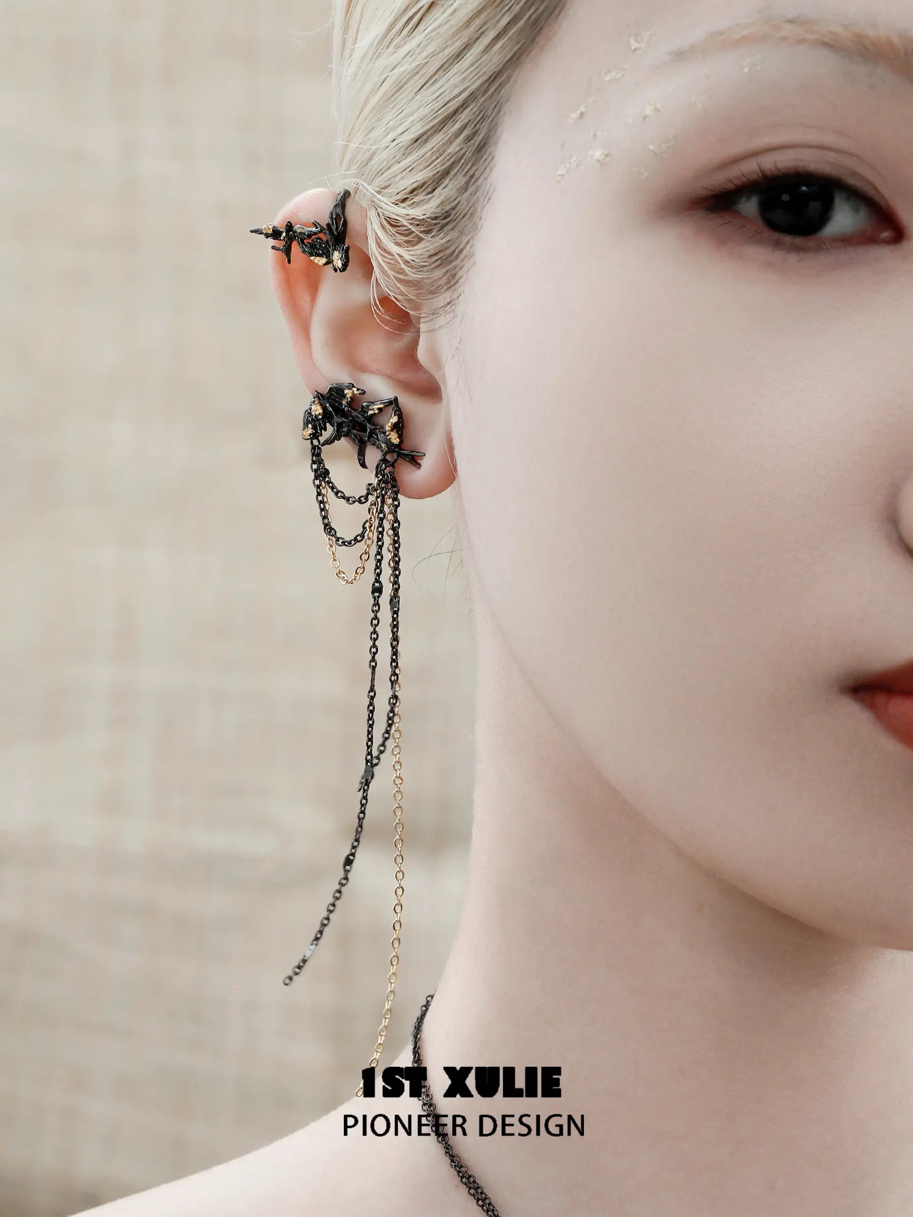 18K Gold Plated Swallow Earrings - Elegant Black Gold & Gold Leaf Hook Ear Clips for Women | Perfect for Weddings, Parties & Special Occasions