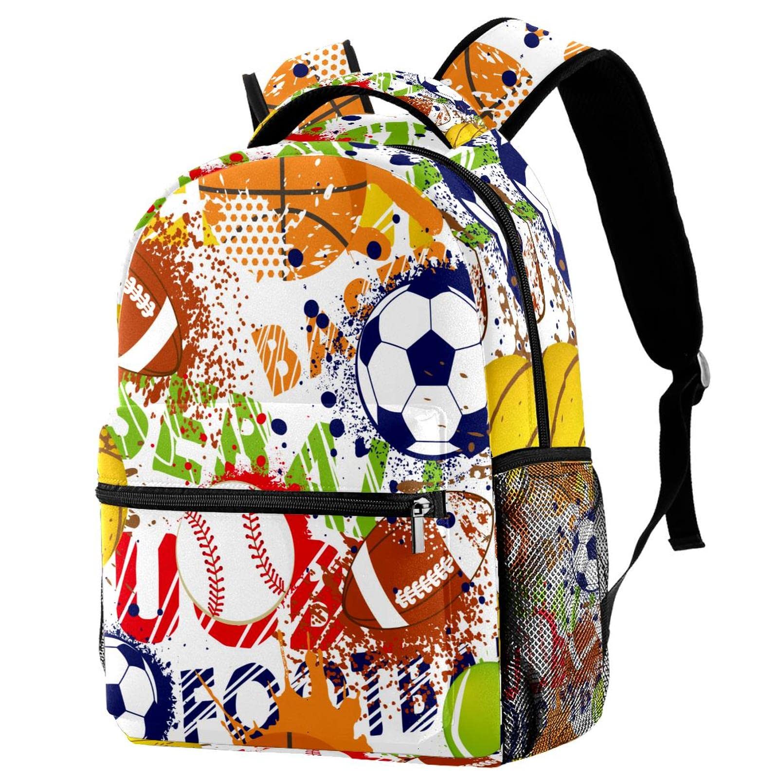 Colorful Sports Pattern Backpack for Baseball Soccer Football Volleyball - School Bag, Travel Daypack, Rucksack for Elementary Students - Perfect for School, Sports Practice & Weekend Adventures
