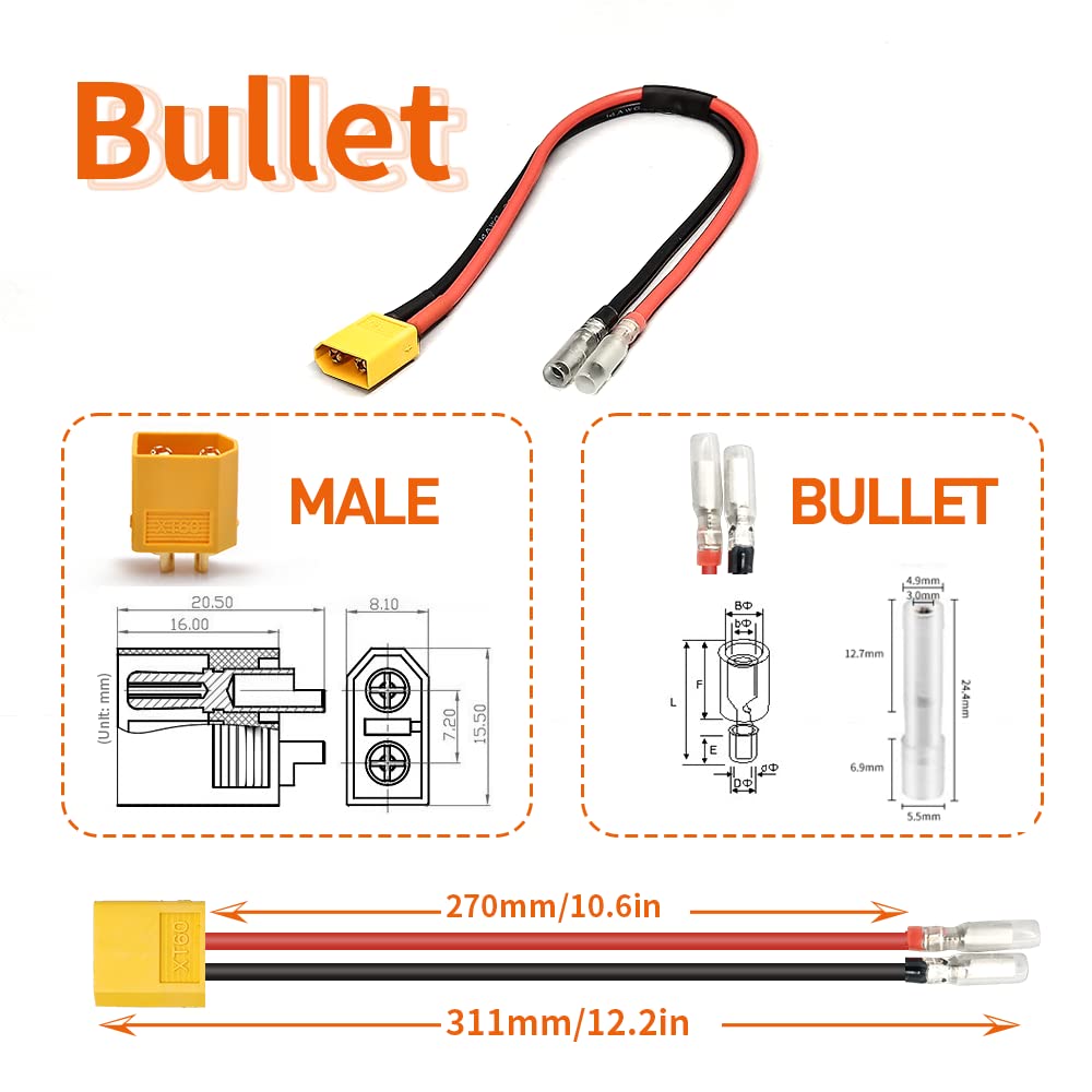 High-Quality Ebike Battery Cable Adapter - PP30/XT60/Bullet Connector for Electric Bikes | Durable Power Connector for E-Bike Battery Replacement & DIY Projects | Perfect for Commuting, Off-Road & Urban Riding