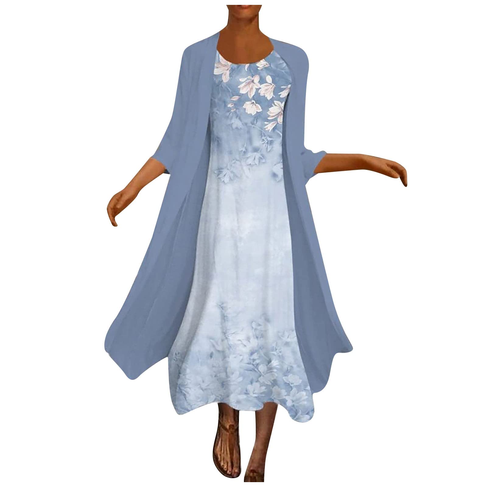 Women's Floral Print Maxi Dress with Irregular Hem - Half Sleeve Crewneck Slim Fit Summer Dress for Wedding Guest, Beach Party, and Casual Outings