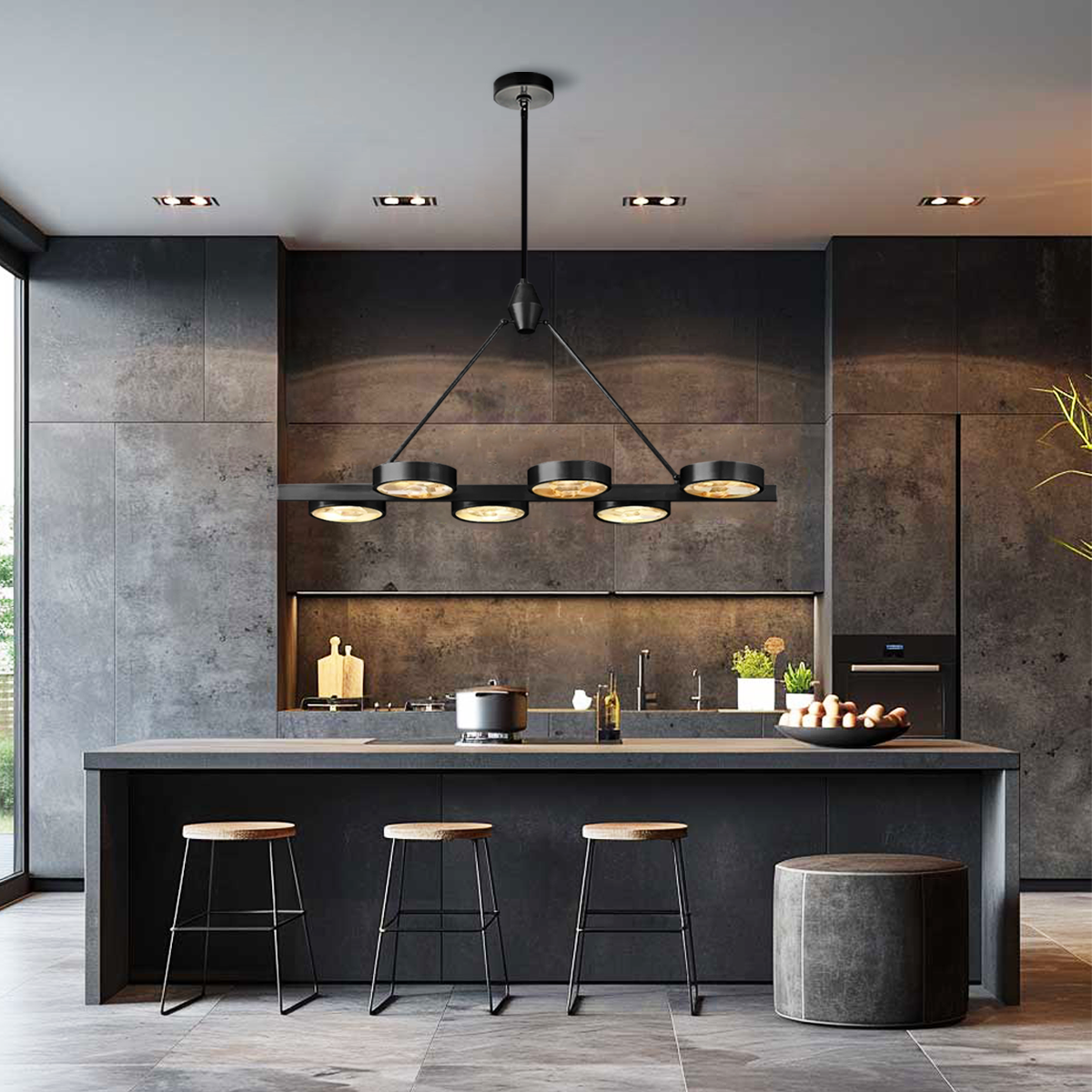 Stylish Aster Linear Brass Chandelier - Modern Gold Pendant Light Fixture for Dining Room, Kitchen Island & Bedroom Lighting