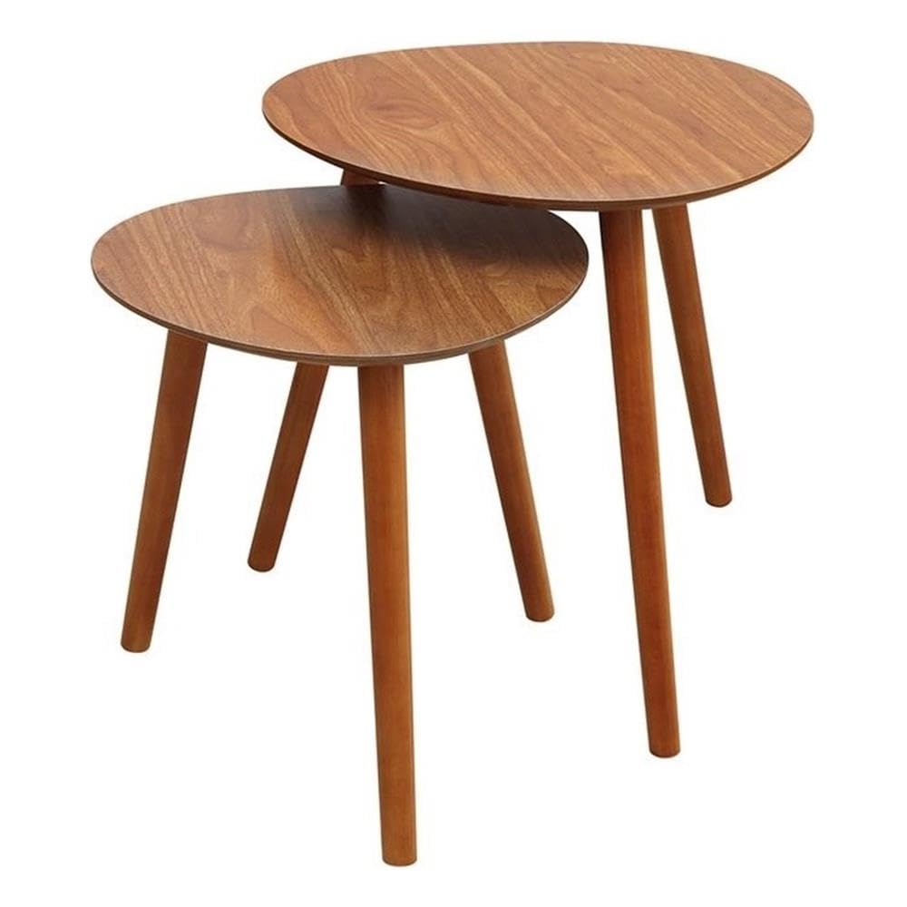 Pemberly Row Mid-Century Modern Wood Nesting End Tables - Set of 2 in Rich Piano Cherry Finish | Perfect for Living Room, Bedroom or Office Side Tables