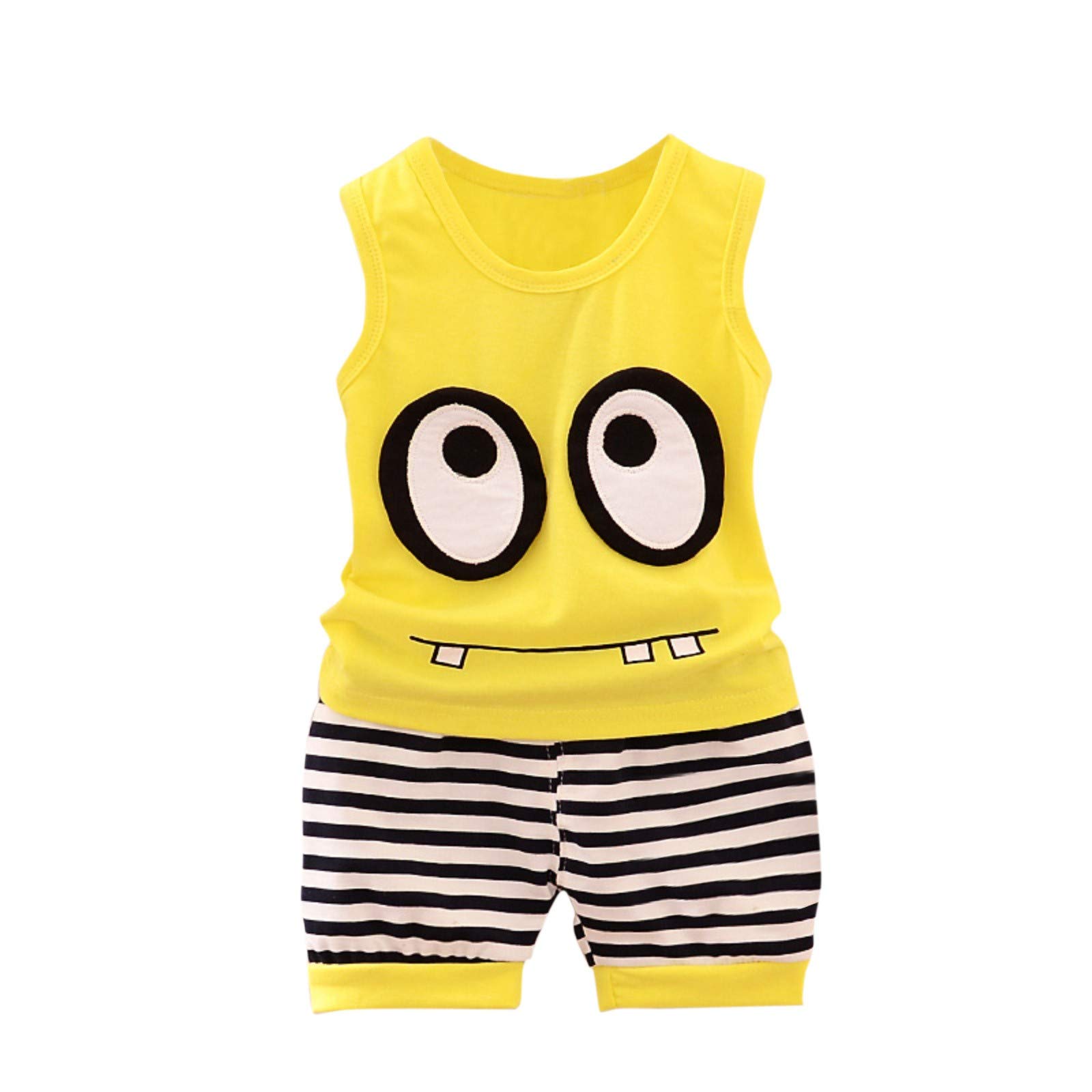 Kids Cartoon Vest & Striped Shorts Set - Playtime Outfit