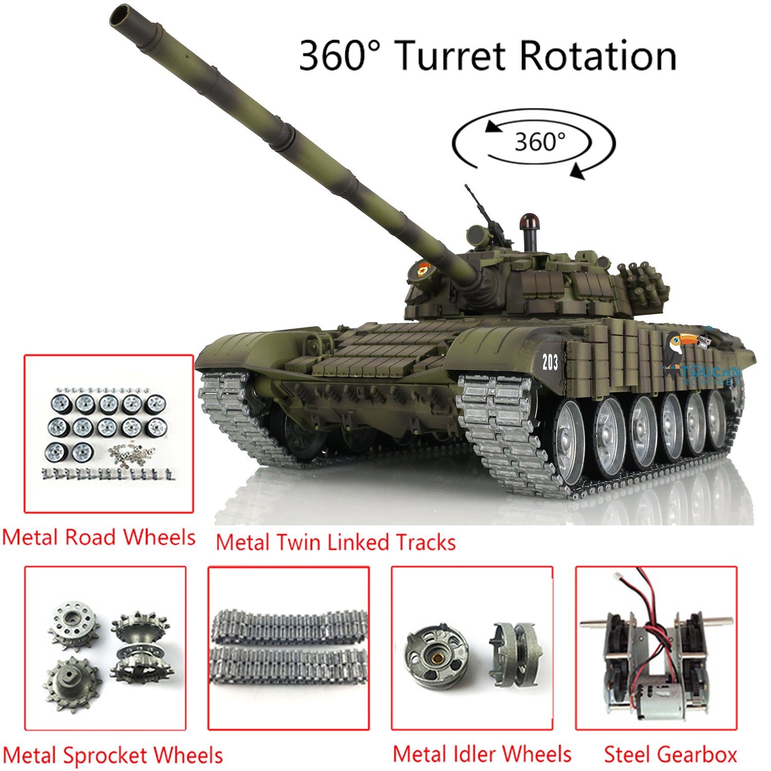 Heng Long 1/16 Scale T72 TK7.0 Metal RC Military Battle Tank - Remote Control Armored Vehicle with 360° Rotating Turret & Durable Tracks - Hobby Model for Collectors & Outdoor Play