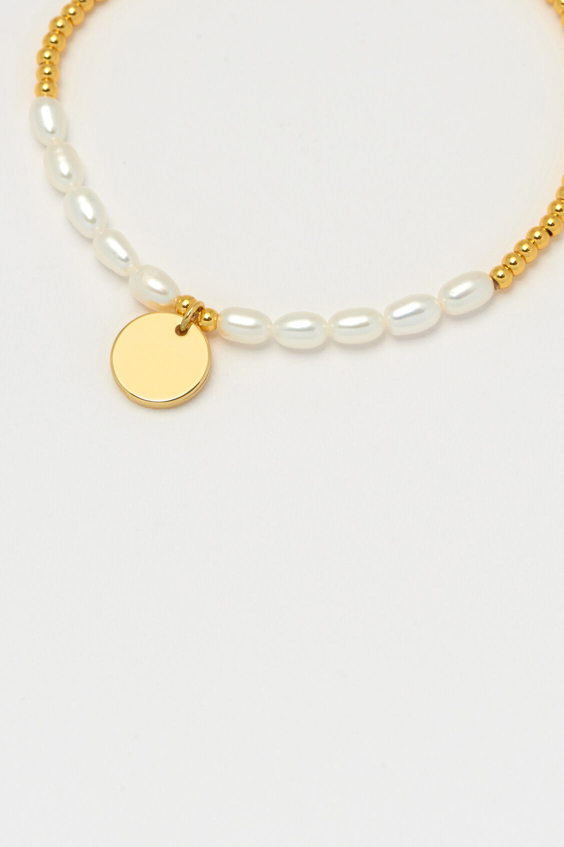 Elegant Pearl and Disc Charm Sienna Bracelet for Women - Dainty Beaded Jewelry Gift for Birthday, Anniversary & Special Occasions