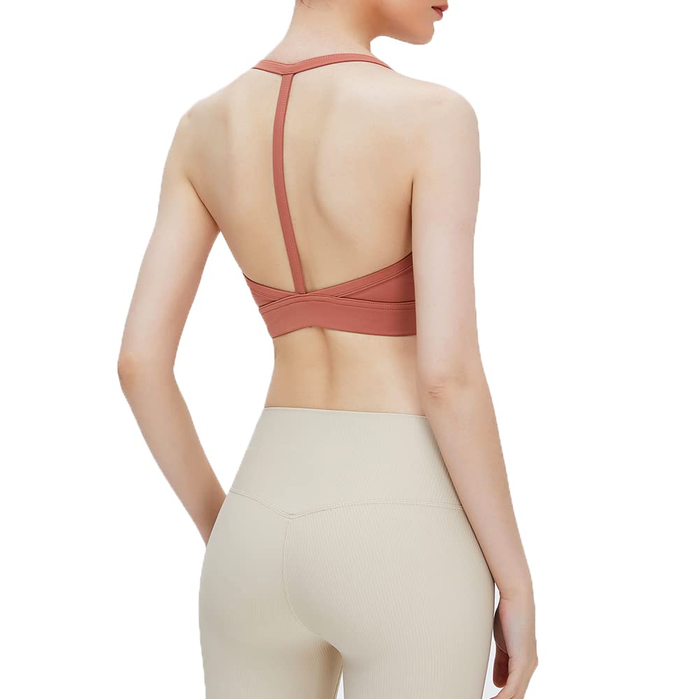H-Quenby Women's Halter Sports Bra - Removable Cups for Yoga & Running