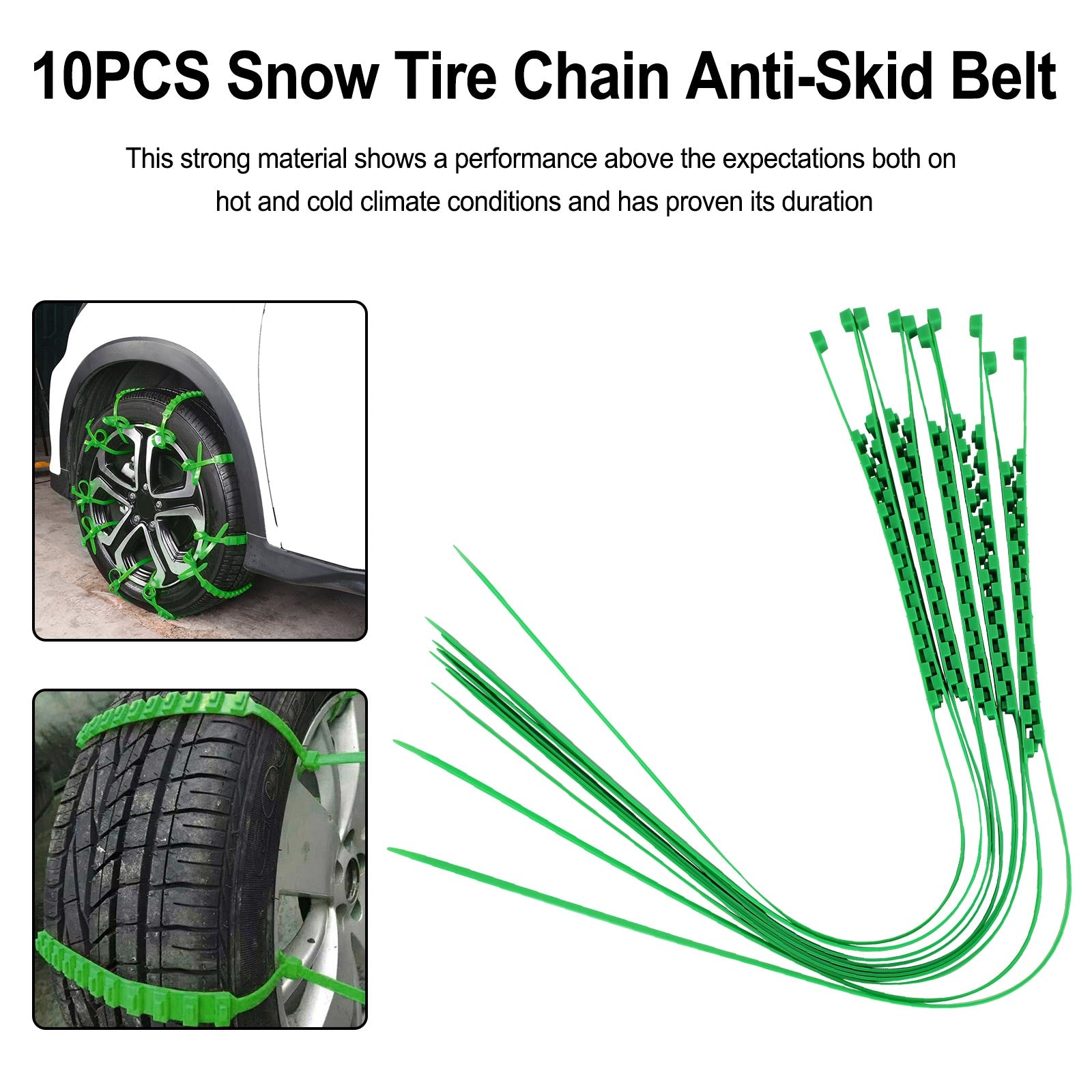 10PCS Snow Tire Chains Anti-Skid Traction Belt for Car, Truck & SUV - Heavy Duty Winter Emergency Driving Safety - Ideal for Icy Roads & Mountain Snow Adventures