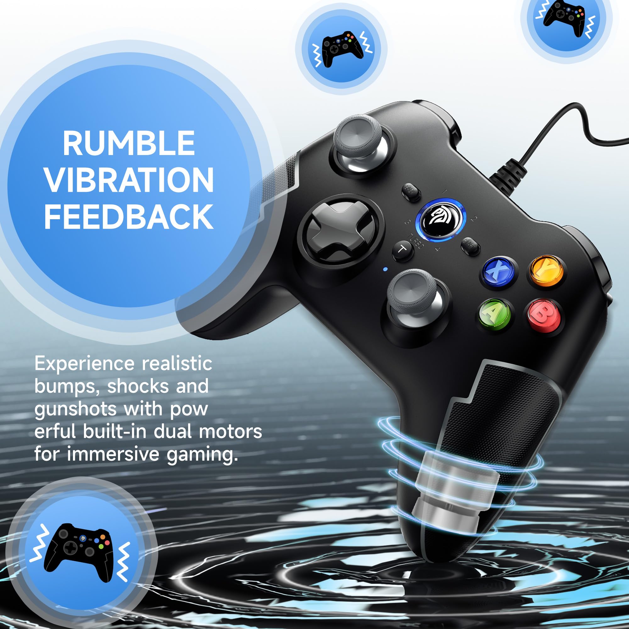 EasySMX Wired PC PS3 Controller with Hall Linear Triggers & Dual Vibration - Compatible with Windows, PS3, Android TV & TV Box - White - Perfect for Gaming, Streaming & Retro Emulation