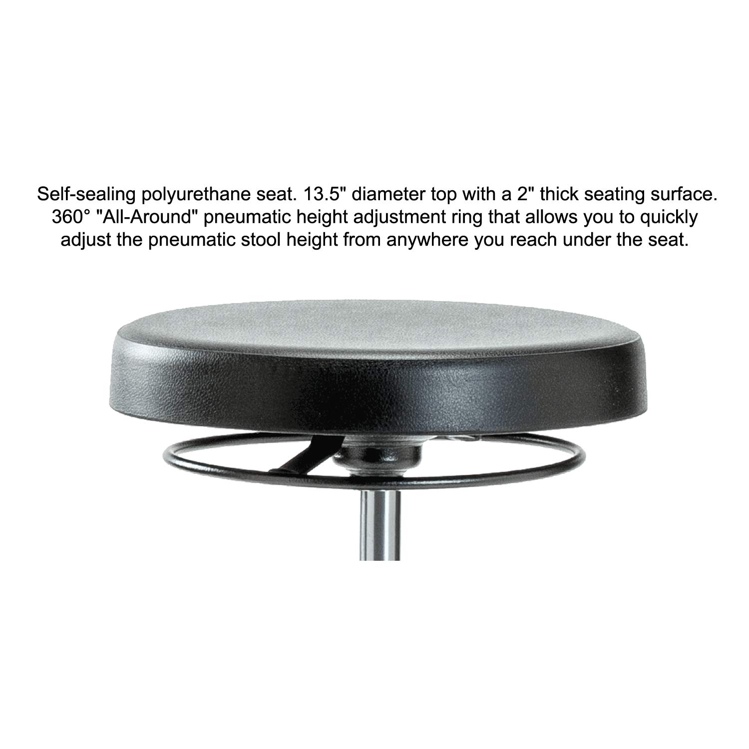 Heavy Duty Polyurethane Work Stool with Wheels - Adjustable Desk Height Rolling Chair for Carpet & Hard Floors | Perfect for Office, Workshop, Garage & Industrial Use