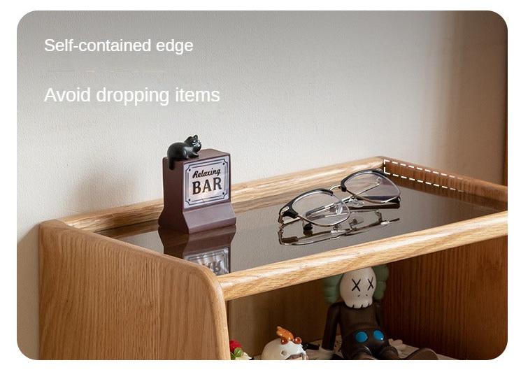 Solid Oak Wood Nightstand with Glass Top - Modern Bedside Table for Bedroom, Living Room, or Office