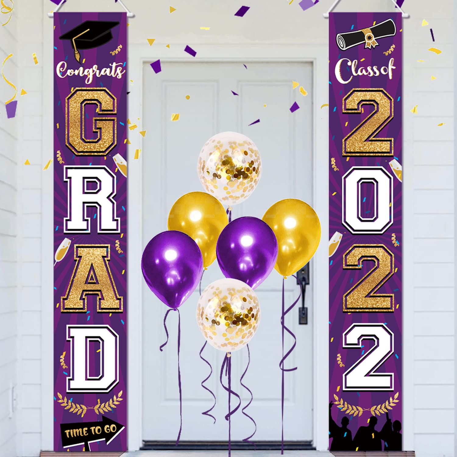 2022 Graduation Decorations Banner - Purple Class of 2022 Congrats Grad Porch Sign & Hanging Banner Flag for Wall, Home Door - Perfect for Graduation Party Decor & Outdoor Celebration