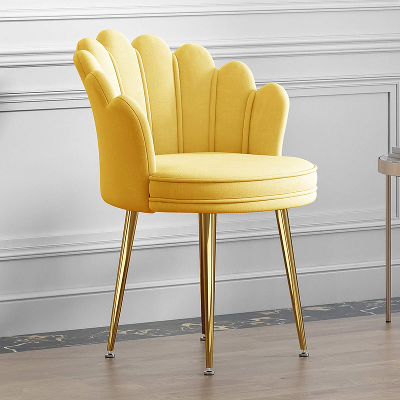 LIUD Modern Vanity Stool with Petal Back - Soft Padded Makeup Chair for Bedroom, 18.5in Height Accent Stool with Metal Legs | Perfect for Dressing Table, Beauty Salon & Home Decor