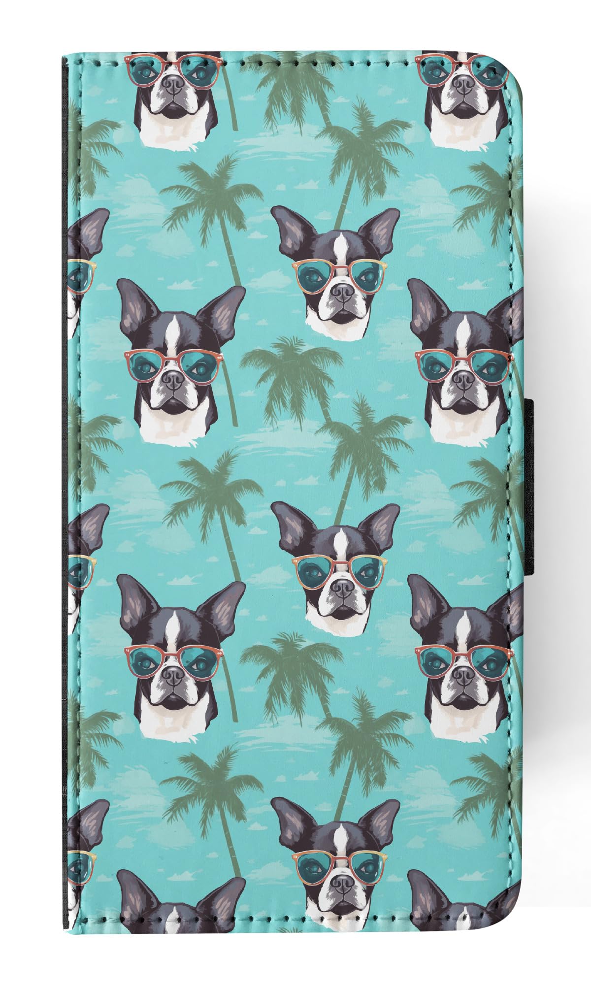 Boston Terrier Puppy Dog Pattern Faux Leather Flip Wallet Phone Case for Apple iPhone 14 - Cute Canine Design for Everyday Use & Protection