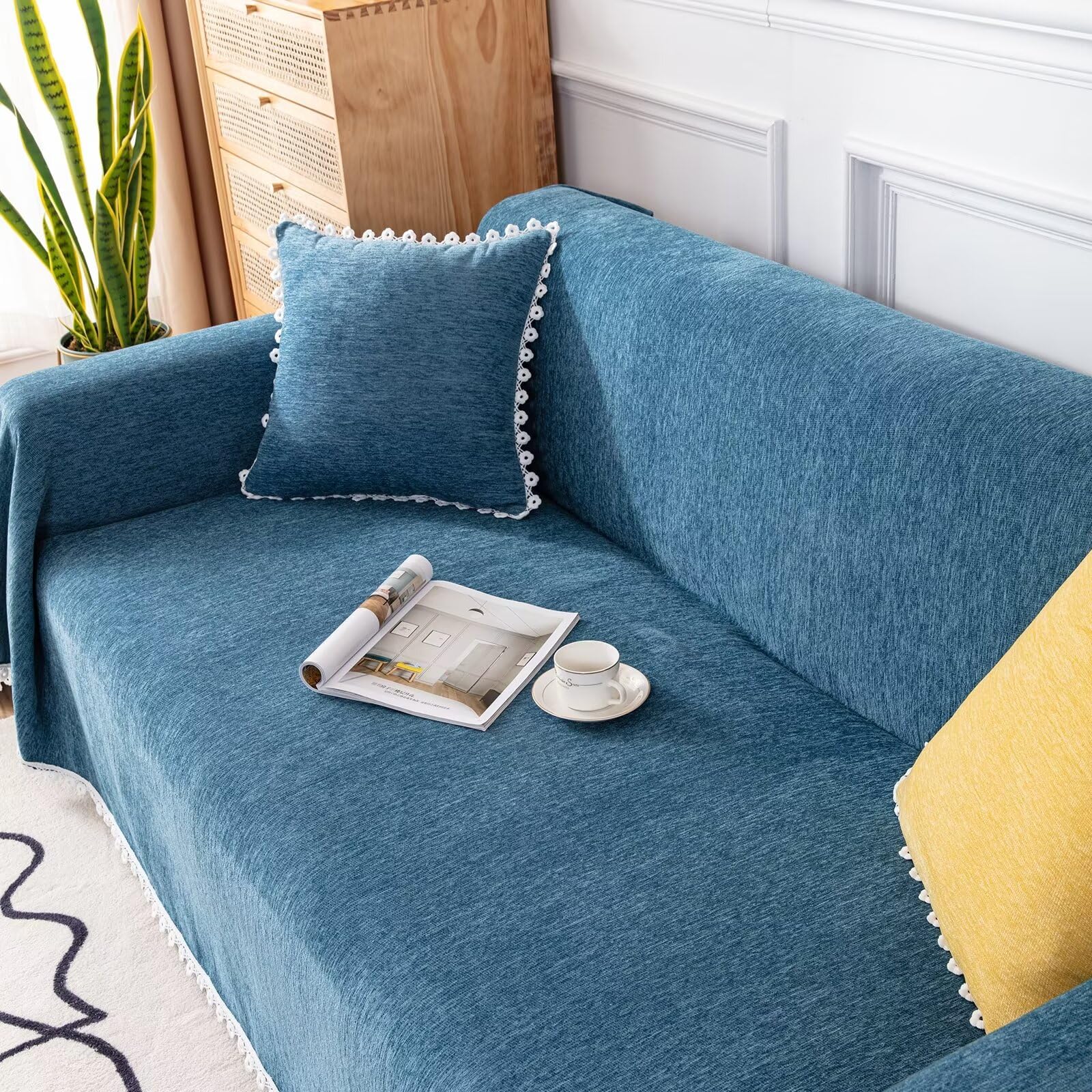 VClife Blue Chenille Sofa Cover for 2 Cushion Couches - Non-Slip Pet-Friendly Sectional Sofa Protector (71