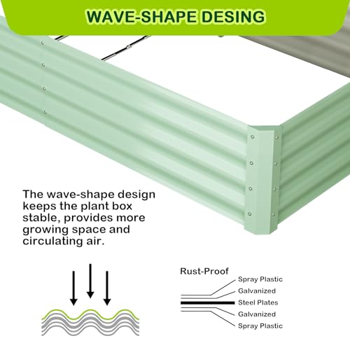 GARVEE 2 Pack 6' x 3' x 1' Galvanized Raised Garden Beds with Open Base & Safety Edge - Premium Quality Metal Planter Box for Outdoor Gardening, Vegetables, Flowers & Herbs - Includes Free Gardening Gloves (Green)