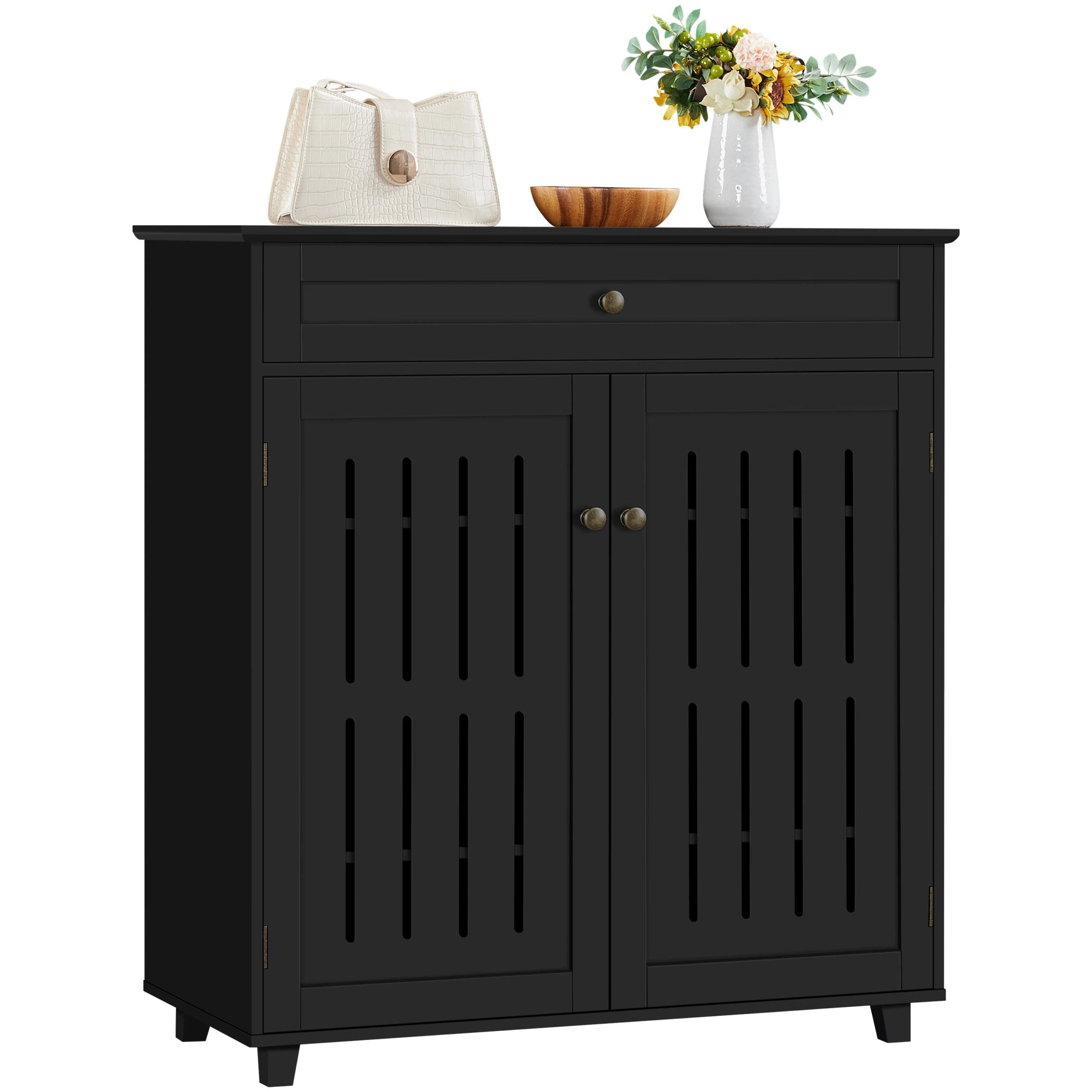 Yaheetech Black Coffee Bar Cabinet with Adjustable Shelf & Drawer - Kitchen Buffet Storage Cabinet for Home, Office, Bathroom | Perfect for Small Space Organization, Coffee Station Setup & Bathroom Storage