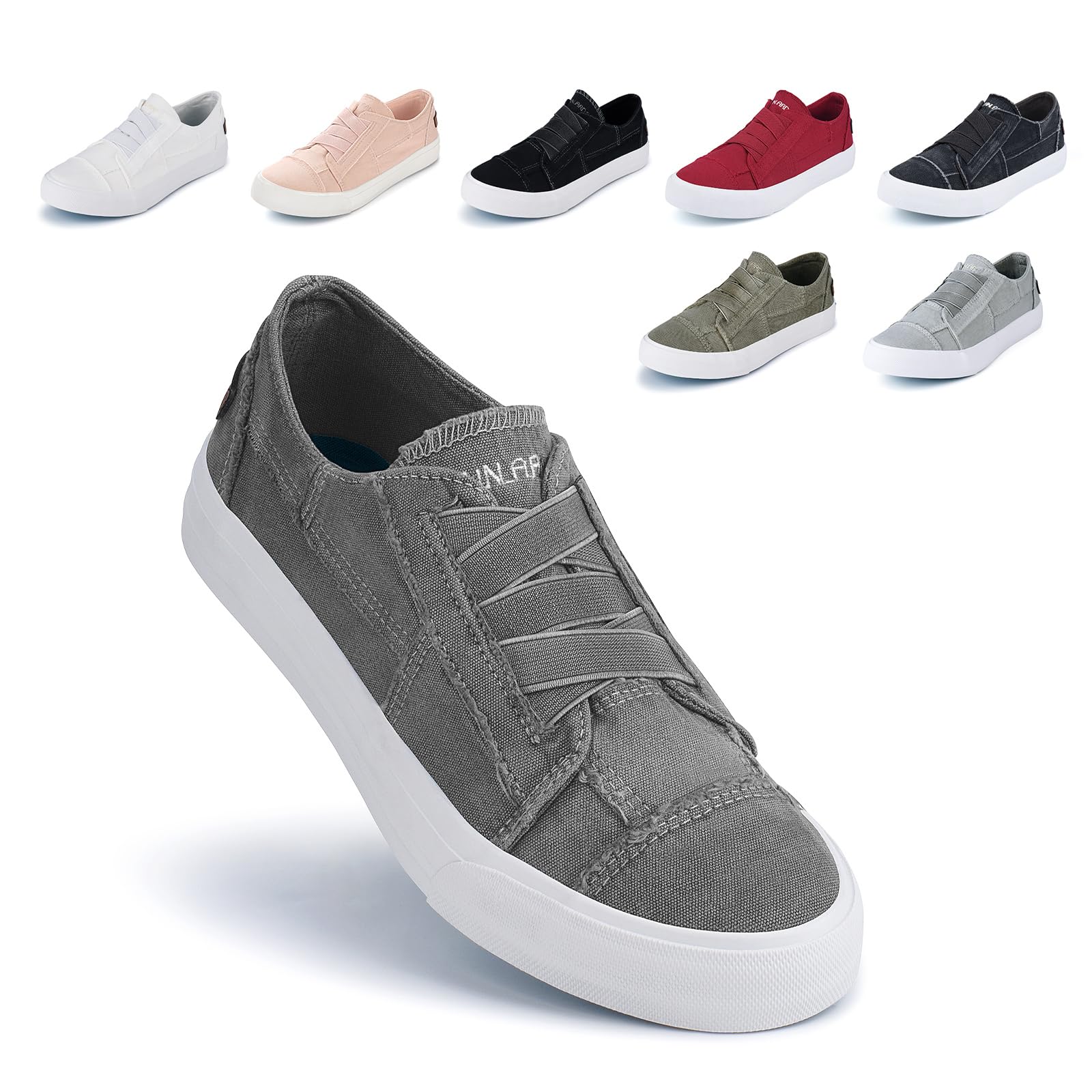 JENN ARDOR Women's Slip-On Sneakers - No Lace Elastic Low Top Canvas Shoes for Women | Trendy & Comfortable Casual Walking Flats | Perfect for Work, Travel & Everyday Wear
