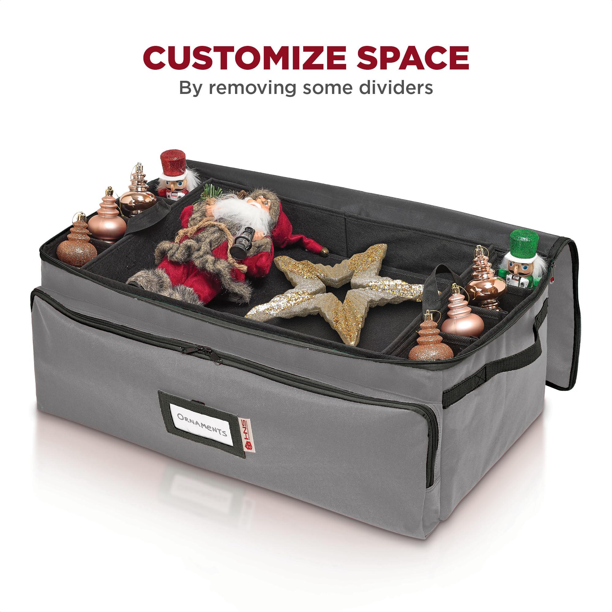 Premium Christmas Ornament Storage Box - 72 Ornaments & 6 Side Slots - Durable 600D Canvas - Perfect for Holiday Decor Organization